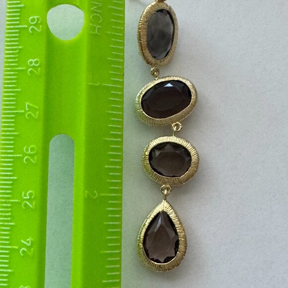 Smoky Quartz Drop Long Earrings | Gold over Sterling Silver | NWT - Picture 10 of 10